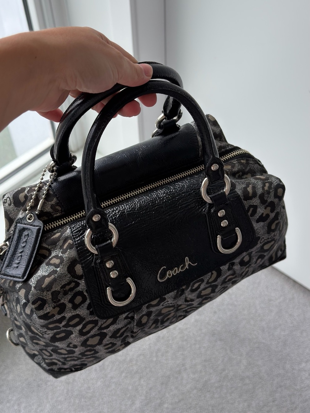 Coach Black Leopard-Print Satchel
